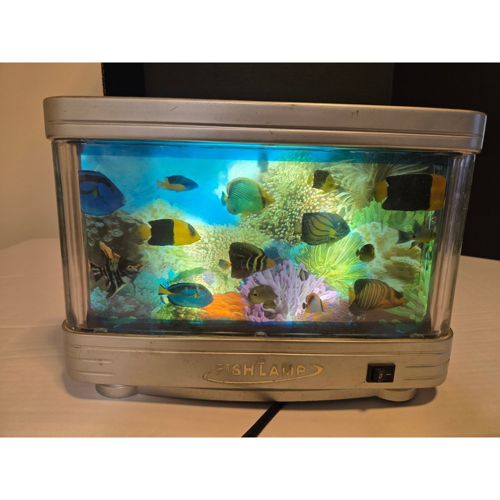 Vintage Rotating Fish Aquarium Lamp Silver Motion Tropical Reef Night Light